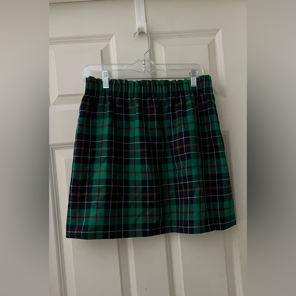 J. Crew green plaid Tartan plaid elastic paper bag waist Wool Skirt lined size 4